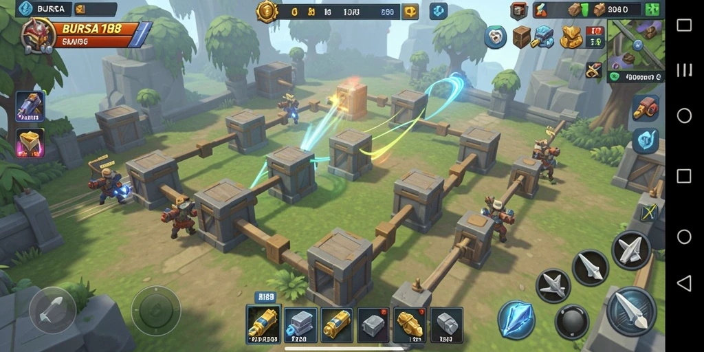 Tampilan gameplay menegangkan dalam BURSA188 Tower Defense.