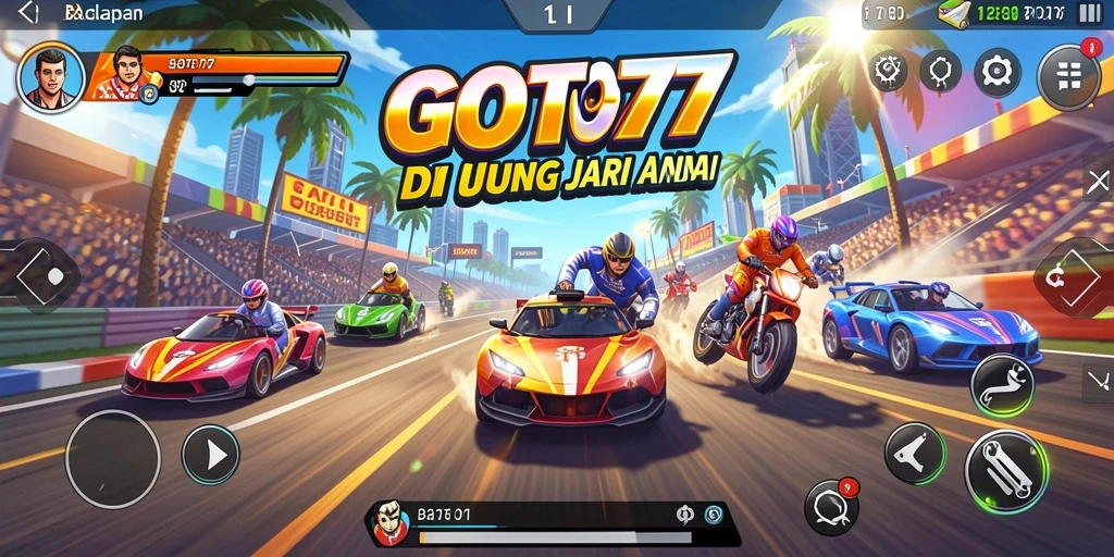 Gameplay balapan mendebarkan GOTO77 dengan berbagai kendaraan.