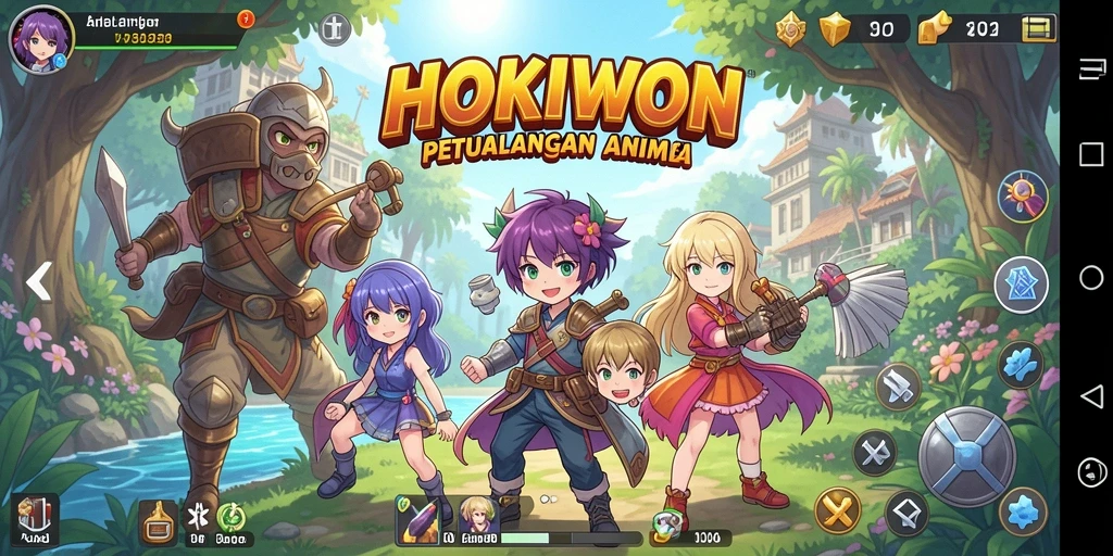 Gameplay HOKIWON yang penuh aksi dan petualangan anime.