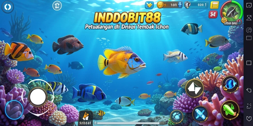 Screenshot gameplay INDOBIT88 menampilkan aksi seru menembak ikan.