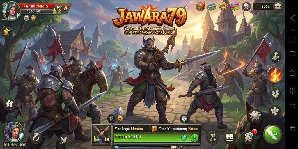 Tangkapan layar menampilkan gameplay mendalam dalam JAWARA79 dengan strategi perang.