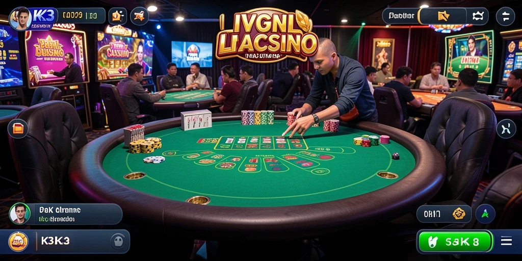 Tampilan gameplay K3K3 dengan dealer langsung dan pemain aktif.