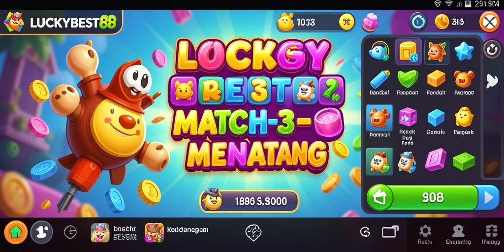 Gameplay LUCKYBEST88 menampilkan kombinasi item Match-3 yang menarik.