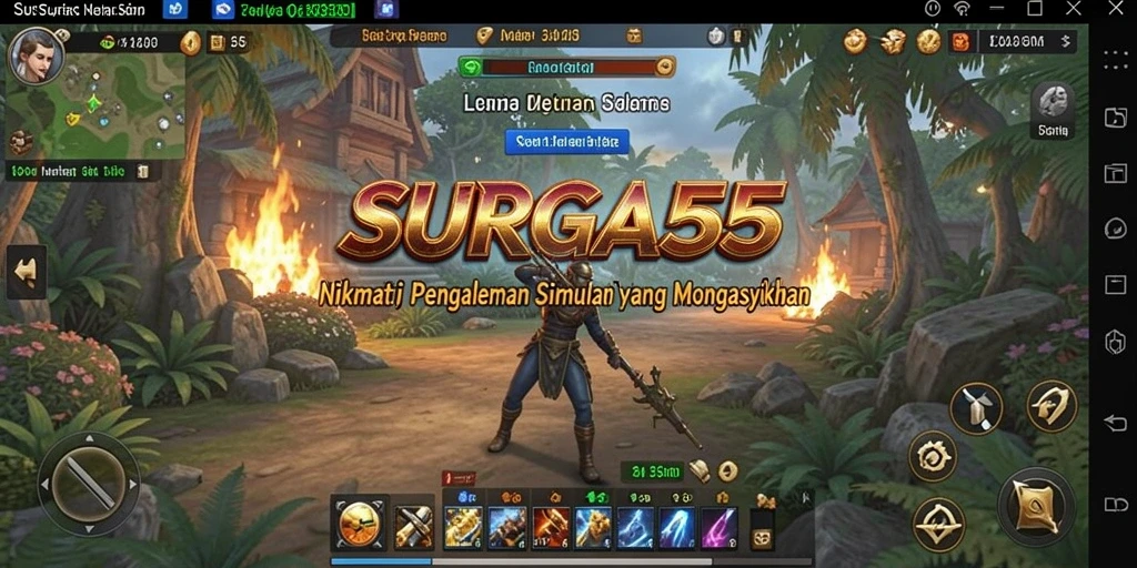 Tampilan gameplay SURGA55 menampilkan karakter dalam dunia virtual yang dinamis.